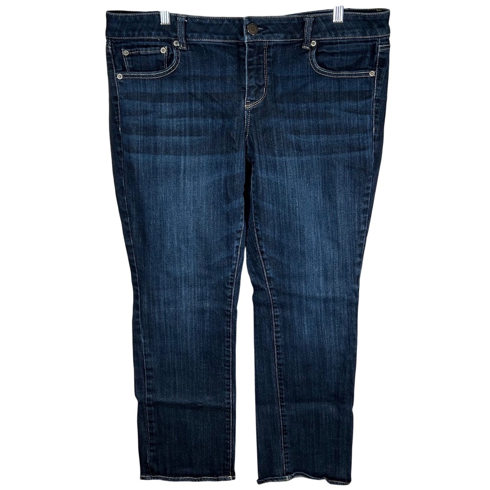 American Eagle Straight Leg Jeans 16 Short Dark Wash Whiskered Stretch Denim